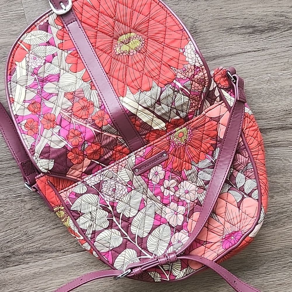 Red and Purple Floral Vera Bradley Crossbody Bag Adjustable Strap - Thumbnail 7