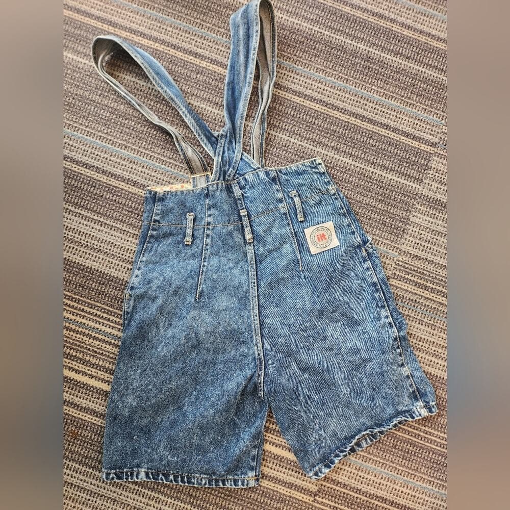 Vintage 1980s Acid Wash Distressed Denim Overall Shorts Made In Usa - Thumbnail 2