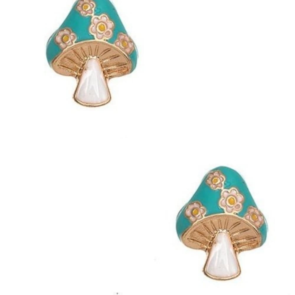 Tiny Retro Enamel Mushroom Post Back Earrings - Thumbnail 2