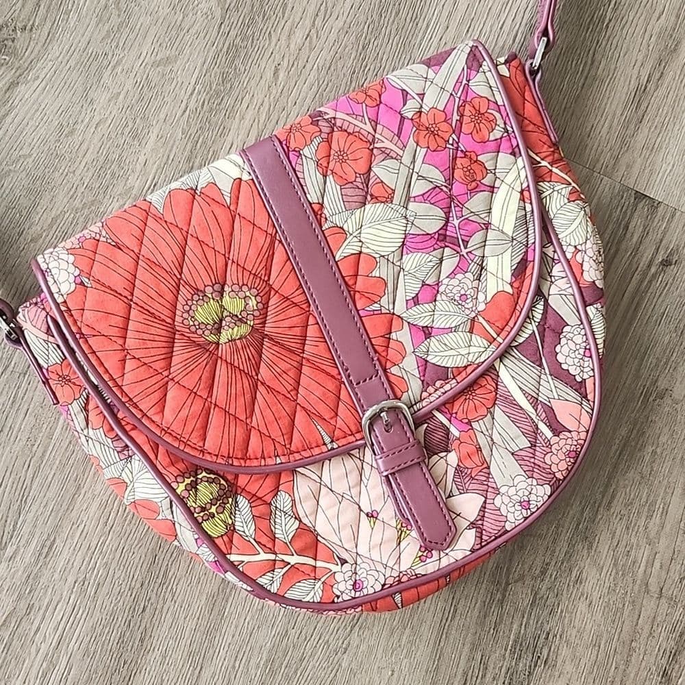 Red and Purple Floral Vera Bradley Crossbody Bag Adjustable Strap - Thumbnail 2