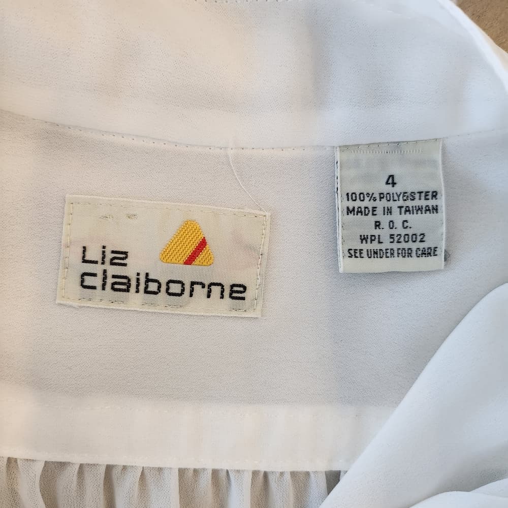 Vintage Liz Claiborne Sheer White Blouse With Sparkly Accents Shoulder Pads - Thumbnail 11