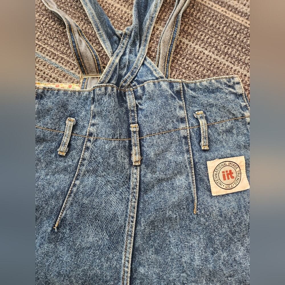 Vintage 1980s Acid Wash Distressed Denim Overall Shorts Made In Usa - Thumbnail 4