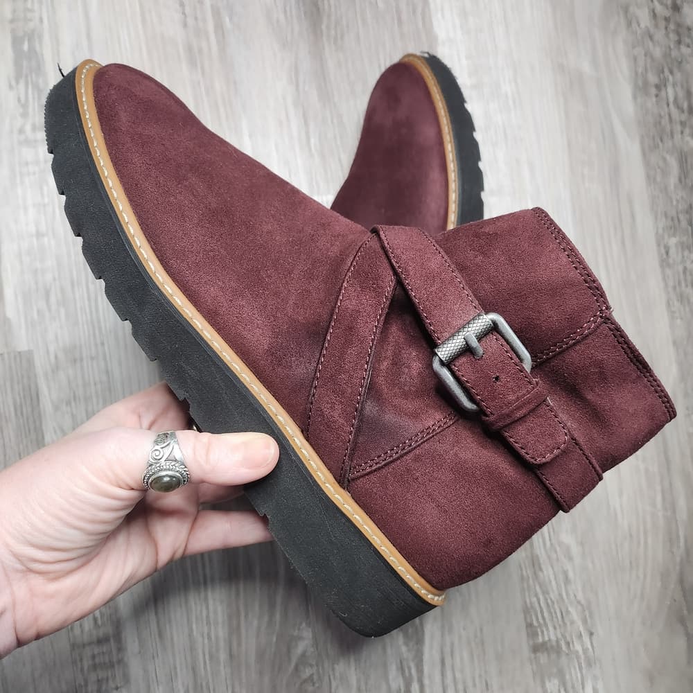 Naturalizer Red and Black Ankle Booties with Buckle Straps - Thumbnail 2