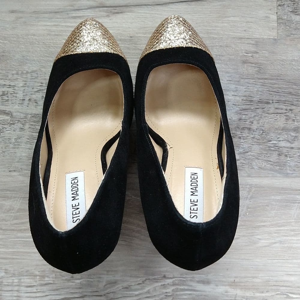 Steve Madden Black Suede and Gold Platform Heels - Thumbnail 7