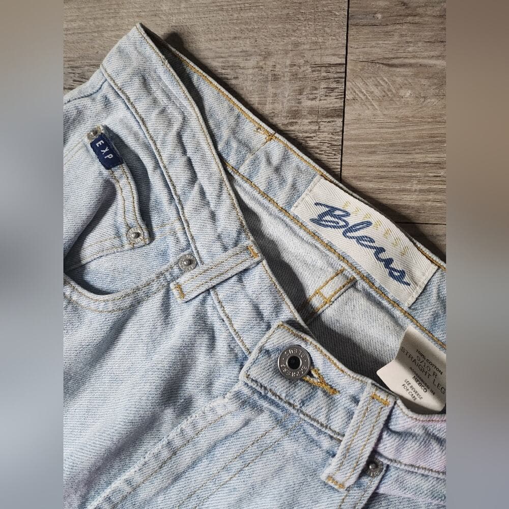 Vintage 1990s Express Blues High Rise Light Blue Denim Straight Leg Jeans - Thumbnail 4