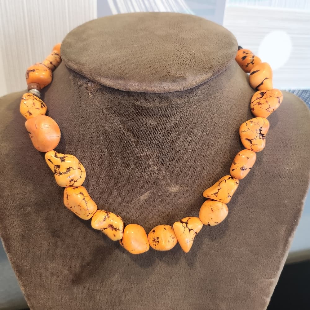 Chunky Orange Turquiose Nugget Beaded Necklace