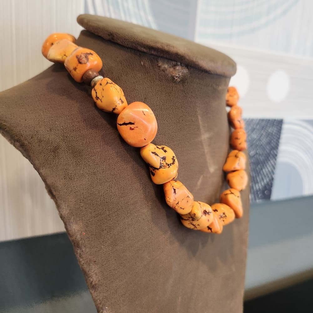 Chunky Orange Turquiose Nugget Beaded Necklace - Thumbnail 2