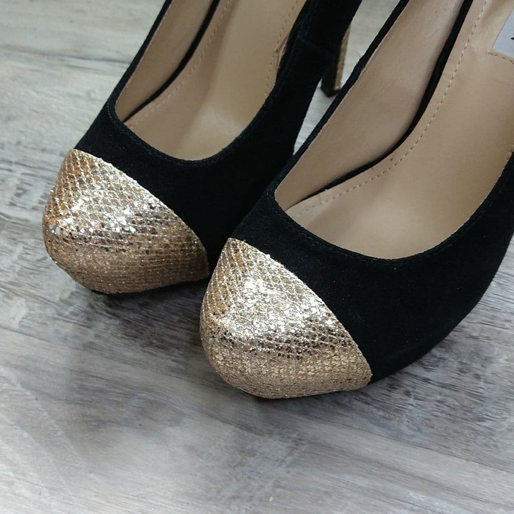 Steve Madden Black Suede and Gold Platform Heels - Thumbnail 3