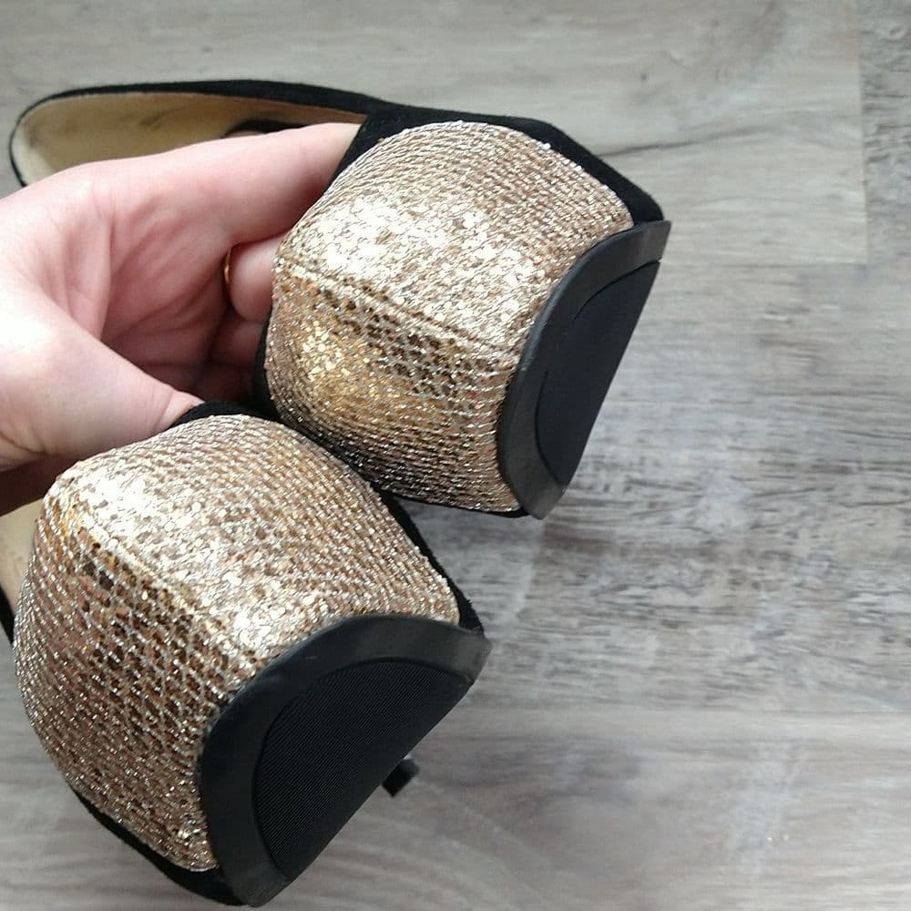 Steve Madden Black Suede and Gold Platform Heels - Thumbnail 9