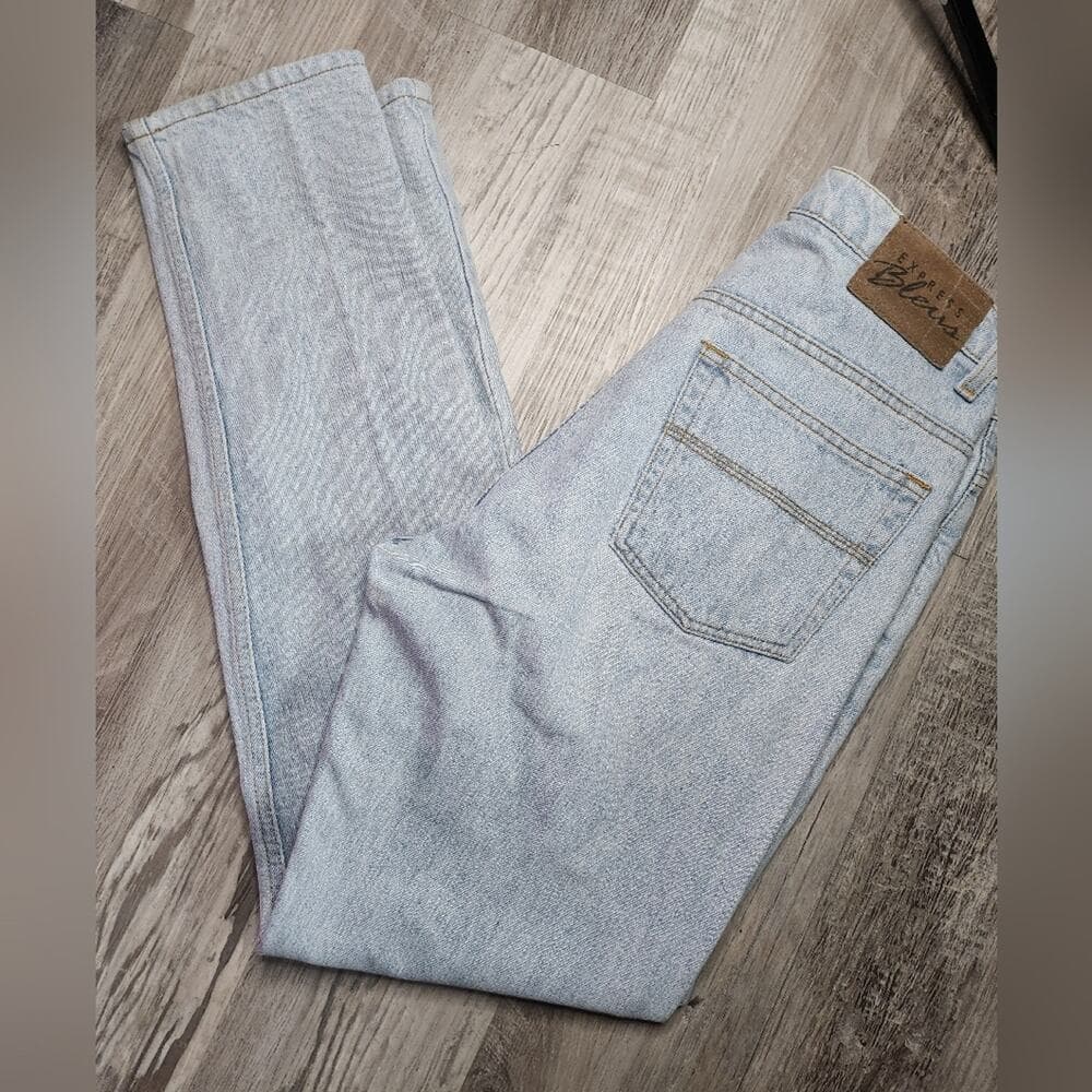 Vintage 1990s Express Blues High Rise Light Blue Denim Straight Leg Jeans - Thumbnail 7
