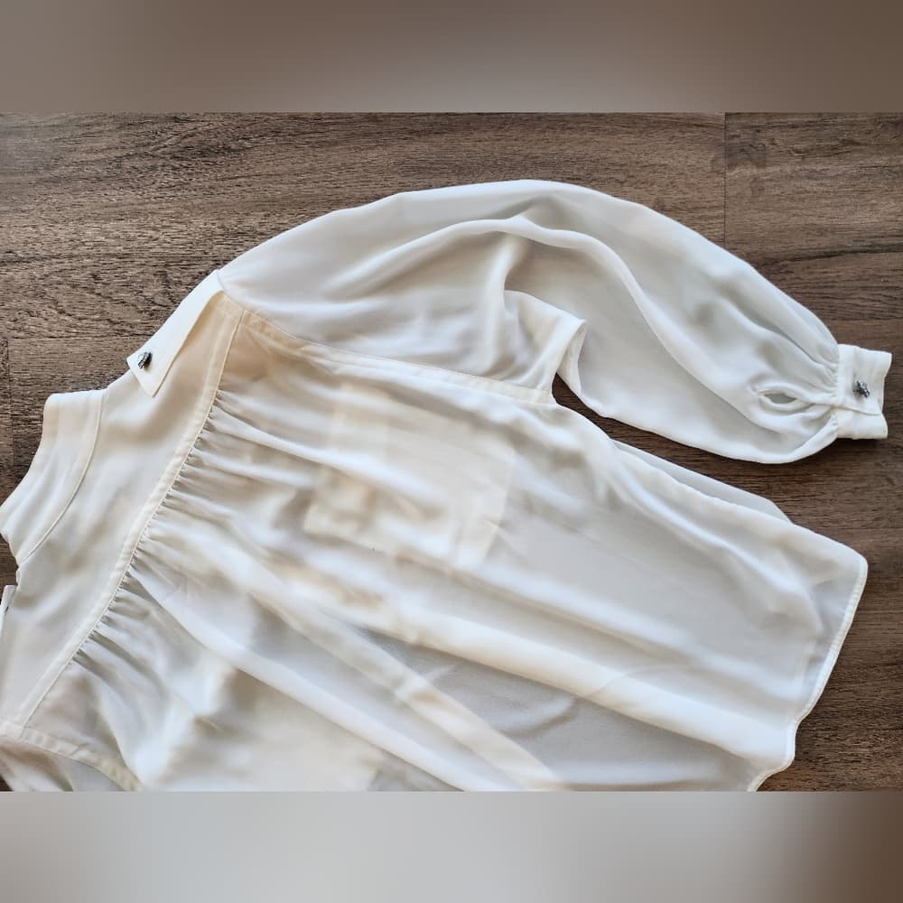 Vintage Liz Claiborne Sheer White Blouse With Sparkly Accents Shoulder Pads - Thumbnail 9