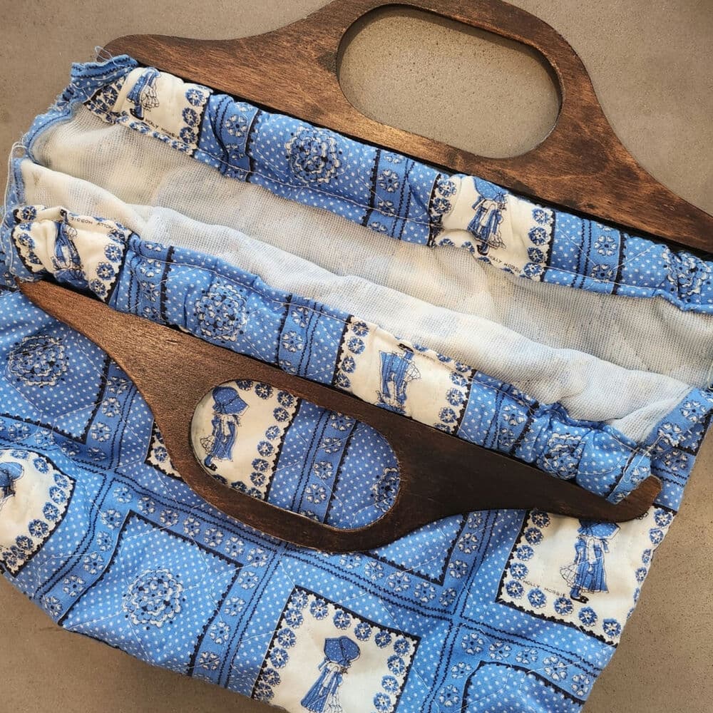 Vintage Handmade 70s Holly Hobby Wooden Handle Hand Bag - Thumbnail 2