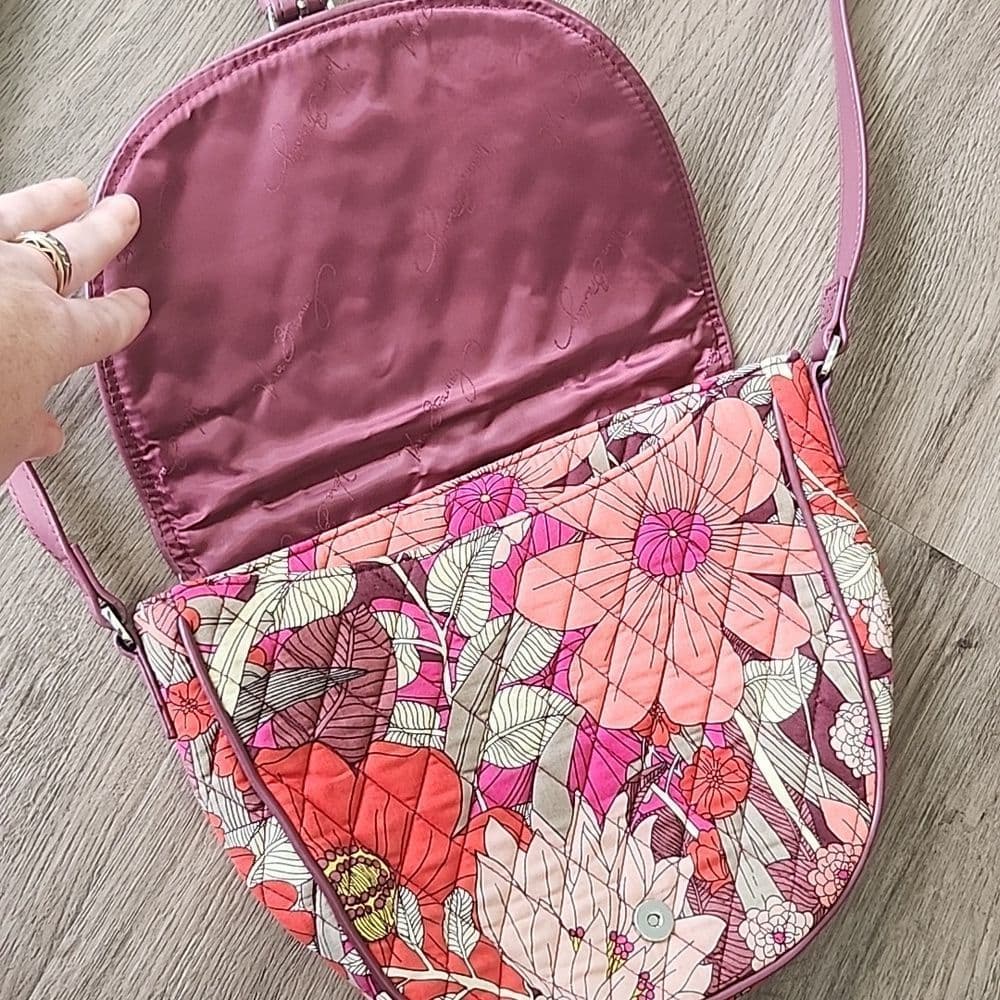 Red and Purple Floral Vera Bradley Crossbody Bag Adjustable Strap - Thumbnail 3