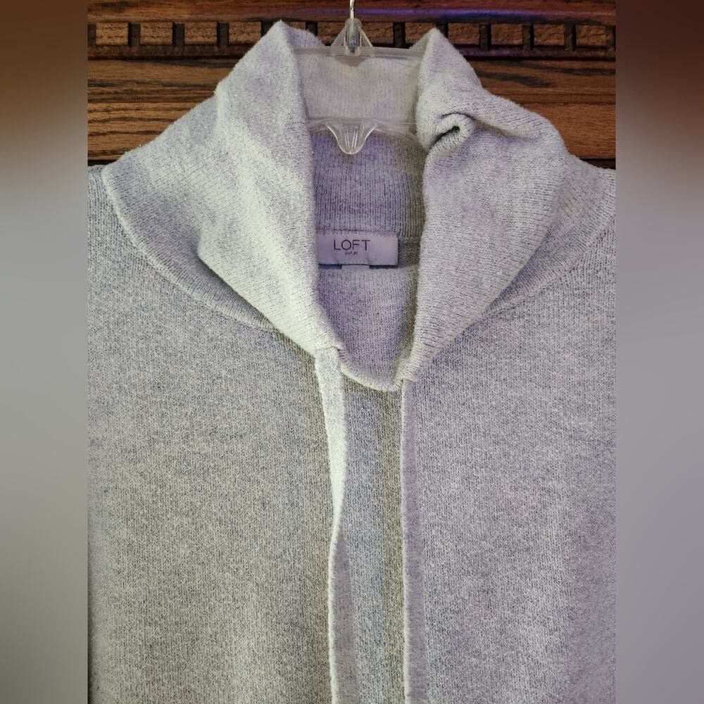 LOFT Heather Gray Cowl Neck Knit Sweater with Wide Sleeves - Thumbnail 2