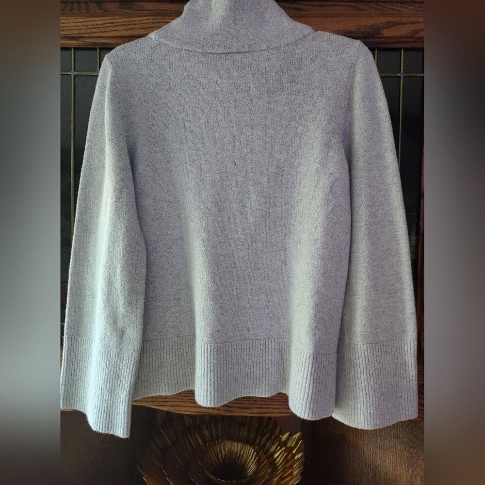LOFT Heather Gray Cowl Neck Knit Sweater with Wide Sleeves - Thumbnail 3