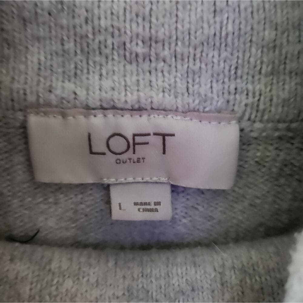 LOFT Heather Gray Cowl Neck Knit Sweater with Wide Sleeves - Thumbnail 4