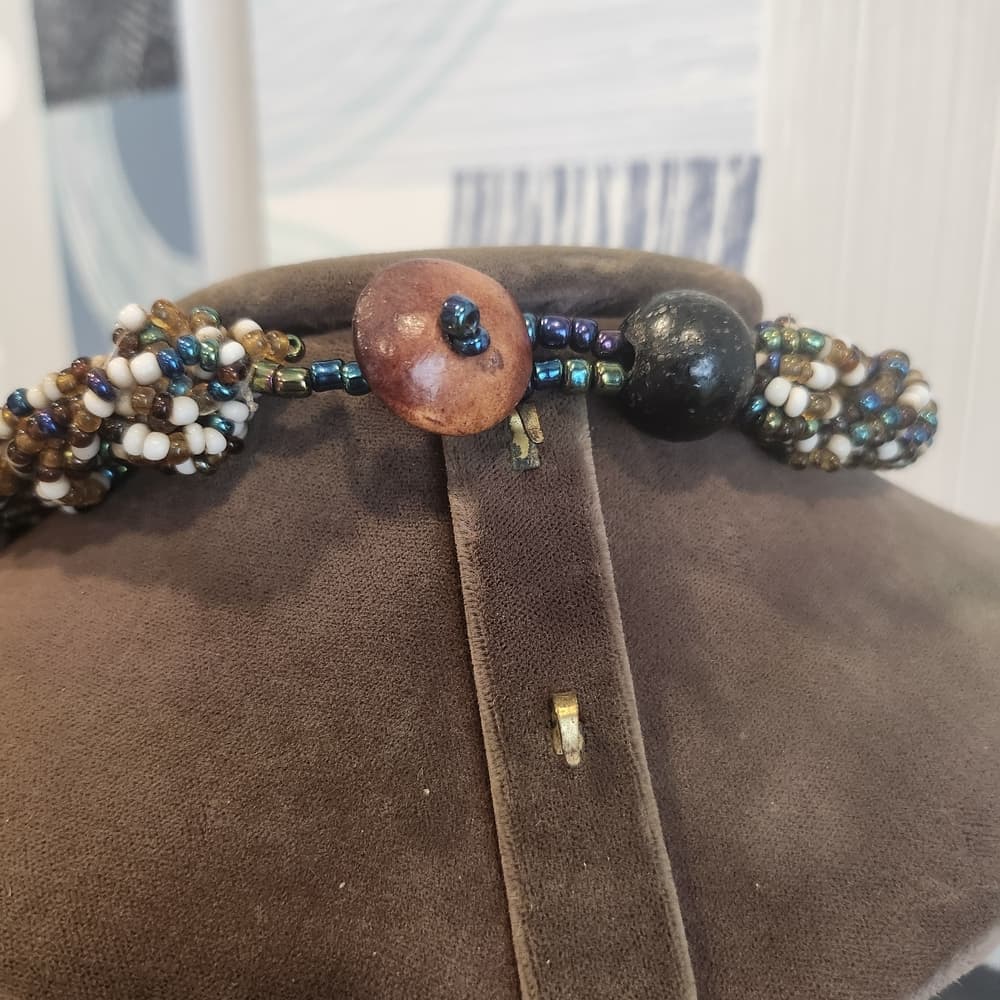Elegant Chunky Brown And Blue Tones Multistrand Braided Beaded Collar Necklace - Thumbnail 3