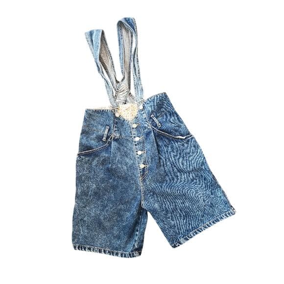 Vintage 1980s Acid Wash Distressed Denim Overall Shorts Made In Usa - Thumbnail 11