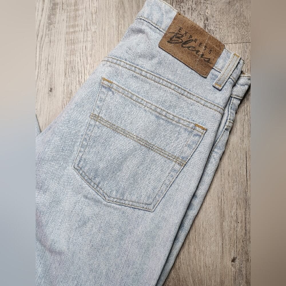 Vintage 1990s Express Blues High Rise Light Blue Denim Straight Leg Jeans - Thumbnail 9