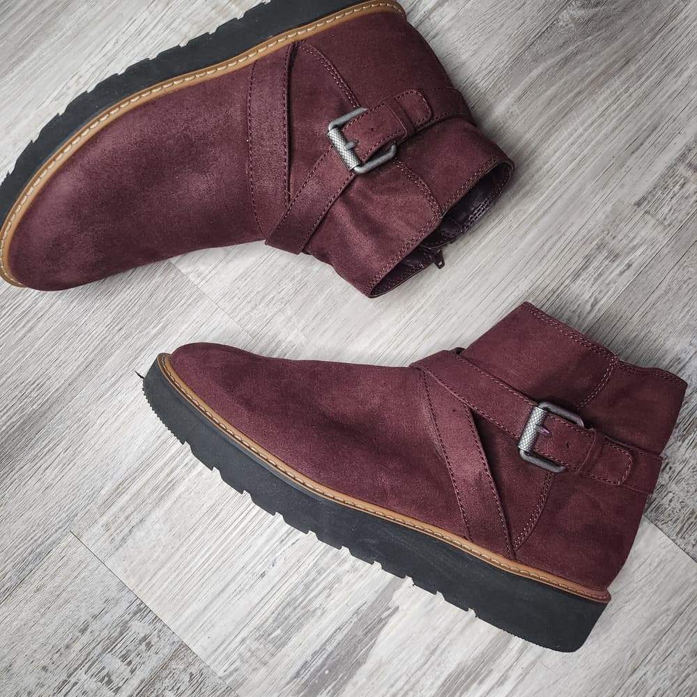Naturalizer Red and Black Ankle Booties with Buckle Straps - Thumbnail 9