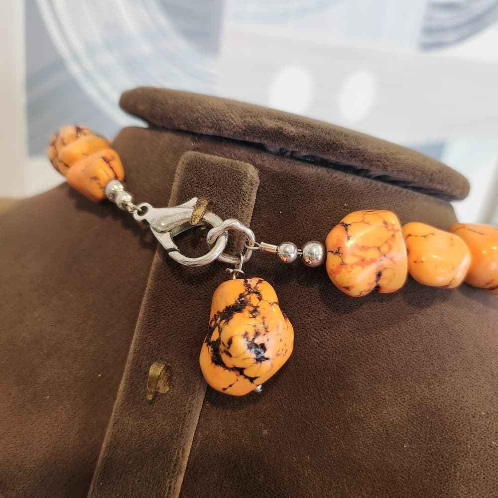 Chunky Orange Turquiose Nugget Beaded Necklace - Thumbnail 3
