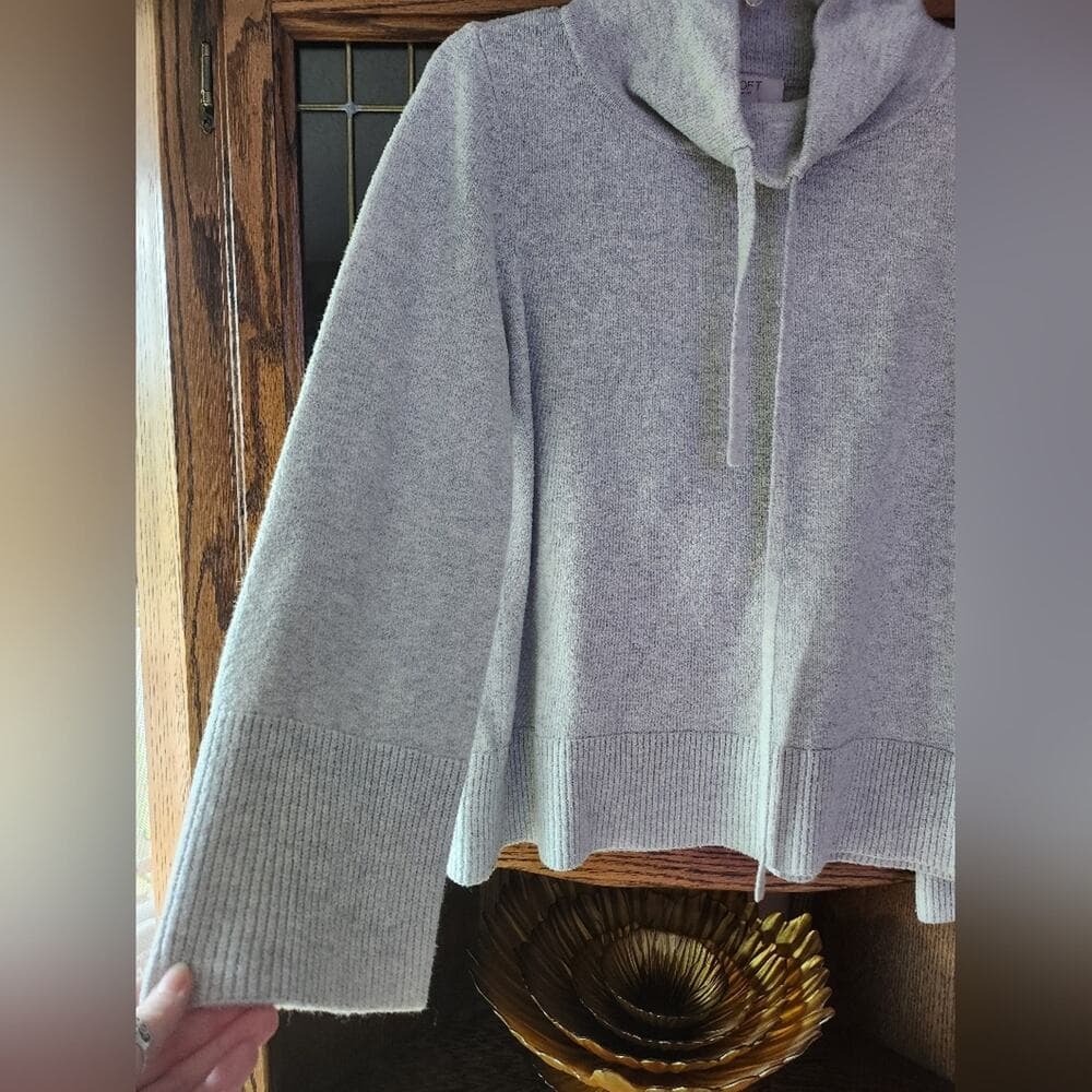 LOFT Heather Gray Cowl Neck Knit Sweater with Wide Sleeves