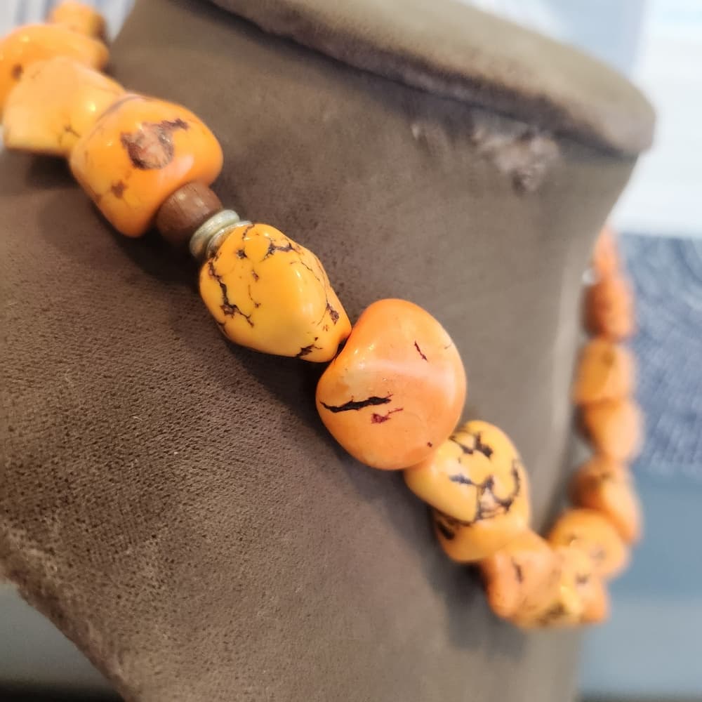 Chunky Orange Turquiose Nugget Beaded Necklace - Thumbnail 4