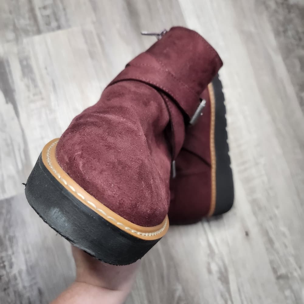 Naturalizer Red and Black Ankle Booties with Buckle Straps - Thumbnail 3