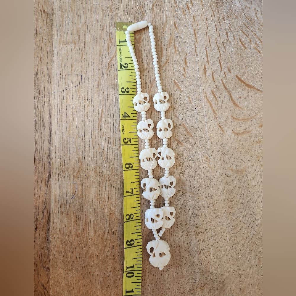 Vintage Carved Bone Faux Ivory Elephant Beaded Necklace - Thumbnail 5