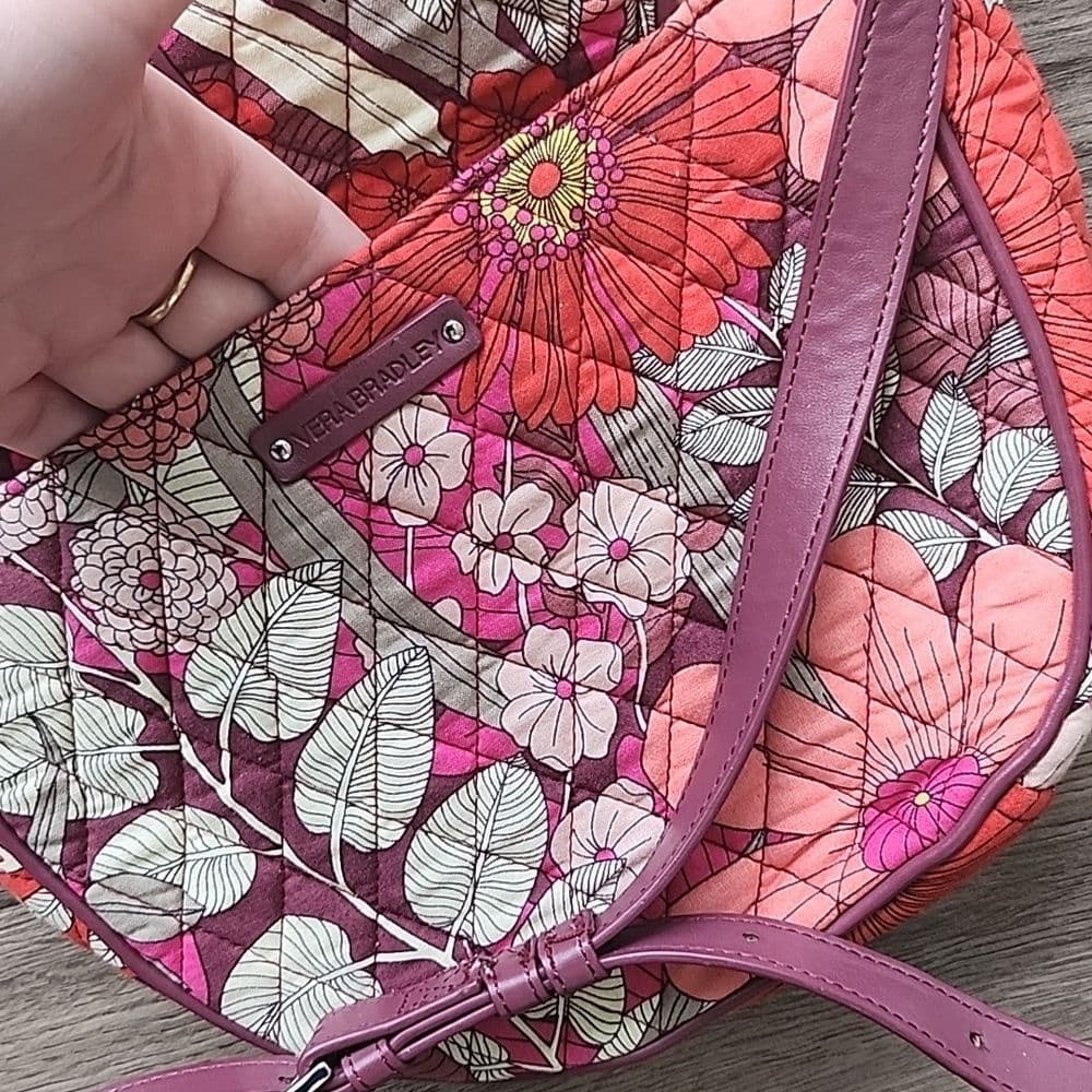 Red and Purple Floral Vera Bradley Crossbody Bag Adjustable Strap - Thumbnail 8