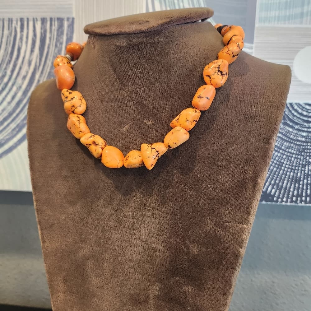 Chunky Orange Turquiose Nugget Beaded Necklace - Thumbnail 5