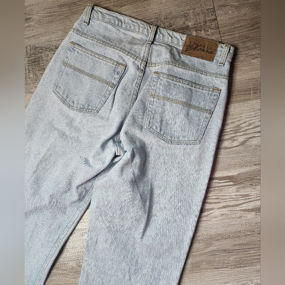 Vintage 1990s Express Blues High Rise Light Blue Denim Straight Leg Jeans - Thumbnail 6