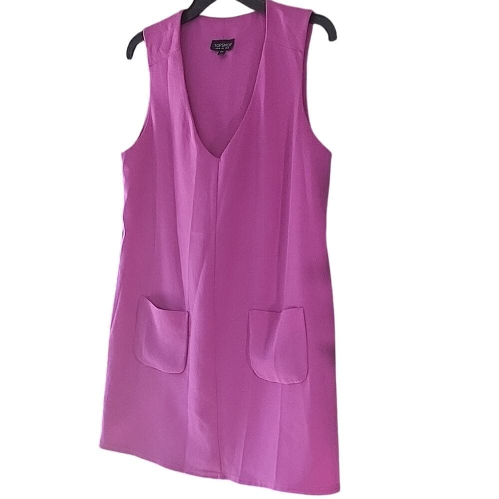 Topshop Bright Pink Shift Dress Woth Pockets - Thumbnail 8