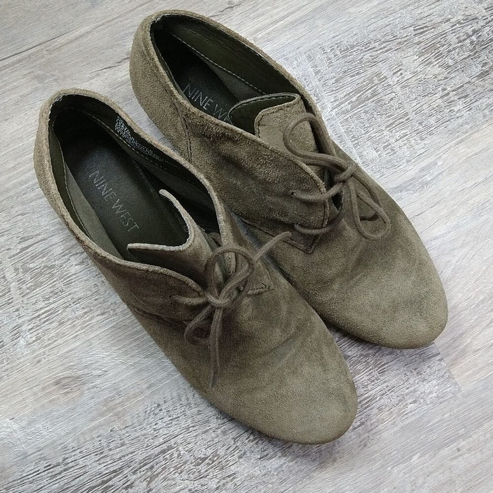 Green Suede Nine West Wedge Joeyo Booties - Thumbnail 2