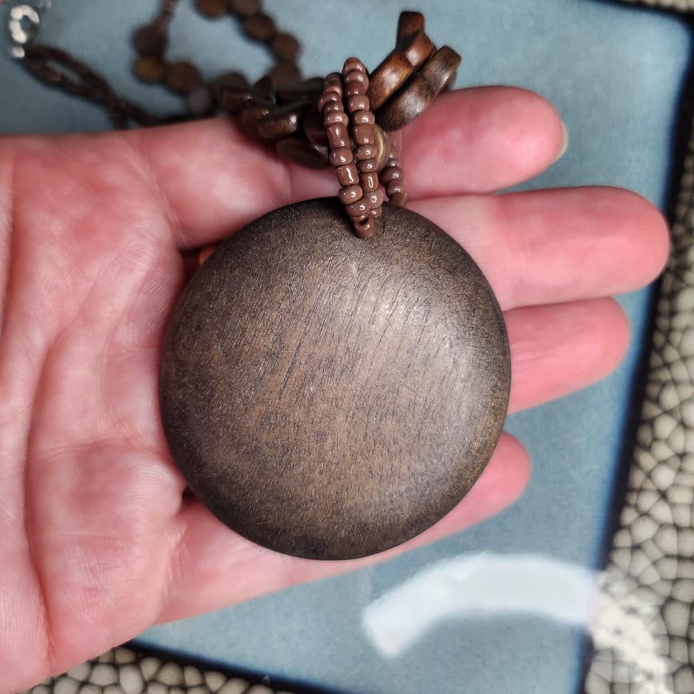 Brown Wood And Silver Tone Beaded Necklace and Earring Set - Thumbnail 3