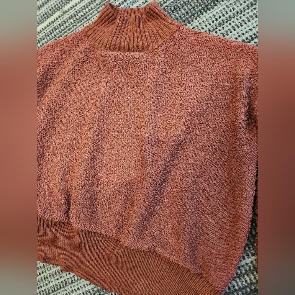 debut Rust Orange Cropped Balloon Sleeve Soft Sweater - Thumbnail 3