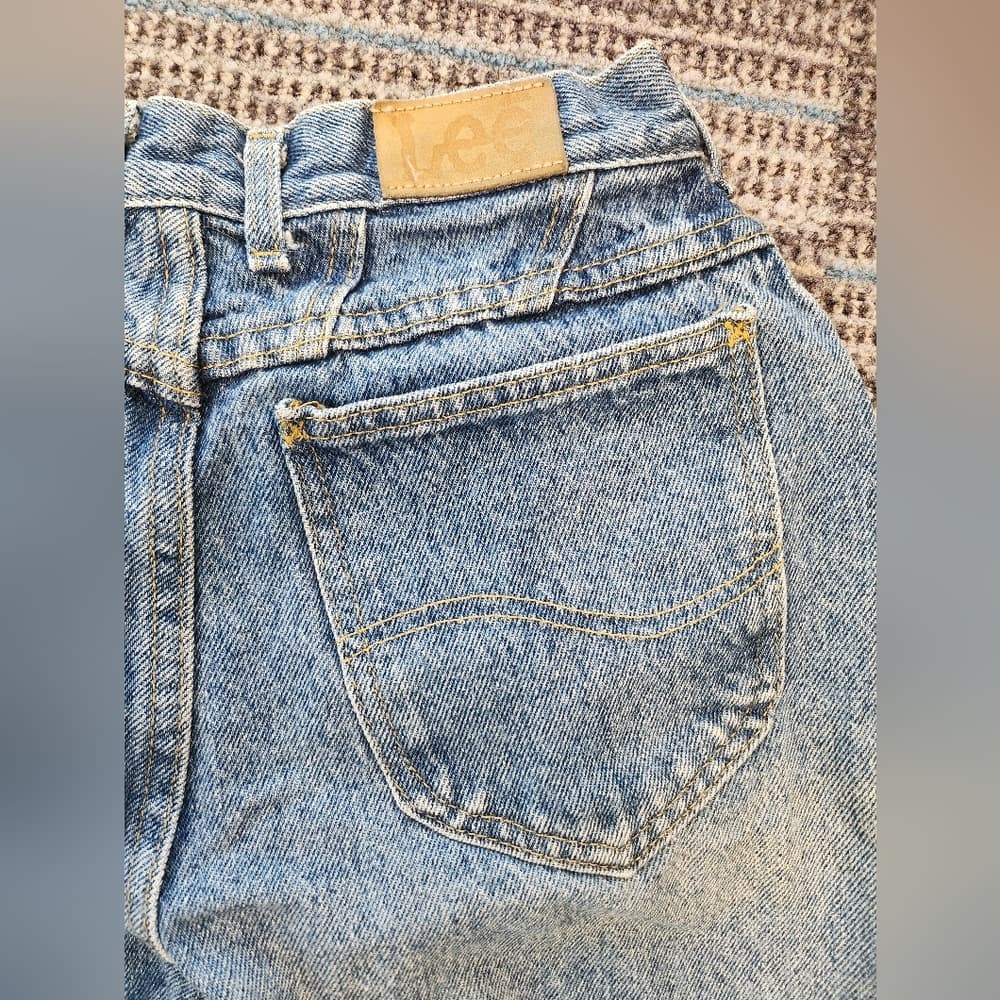 Vintage Lee Women's High Rise Light Blue Acid Wash Mom Jeans - Thumbnail 9