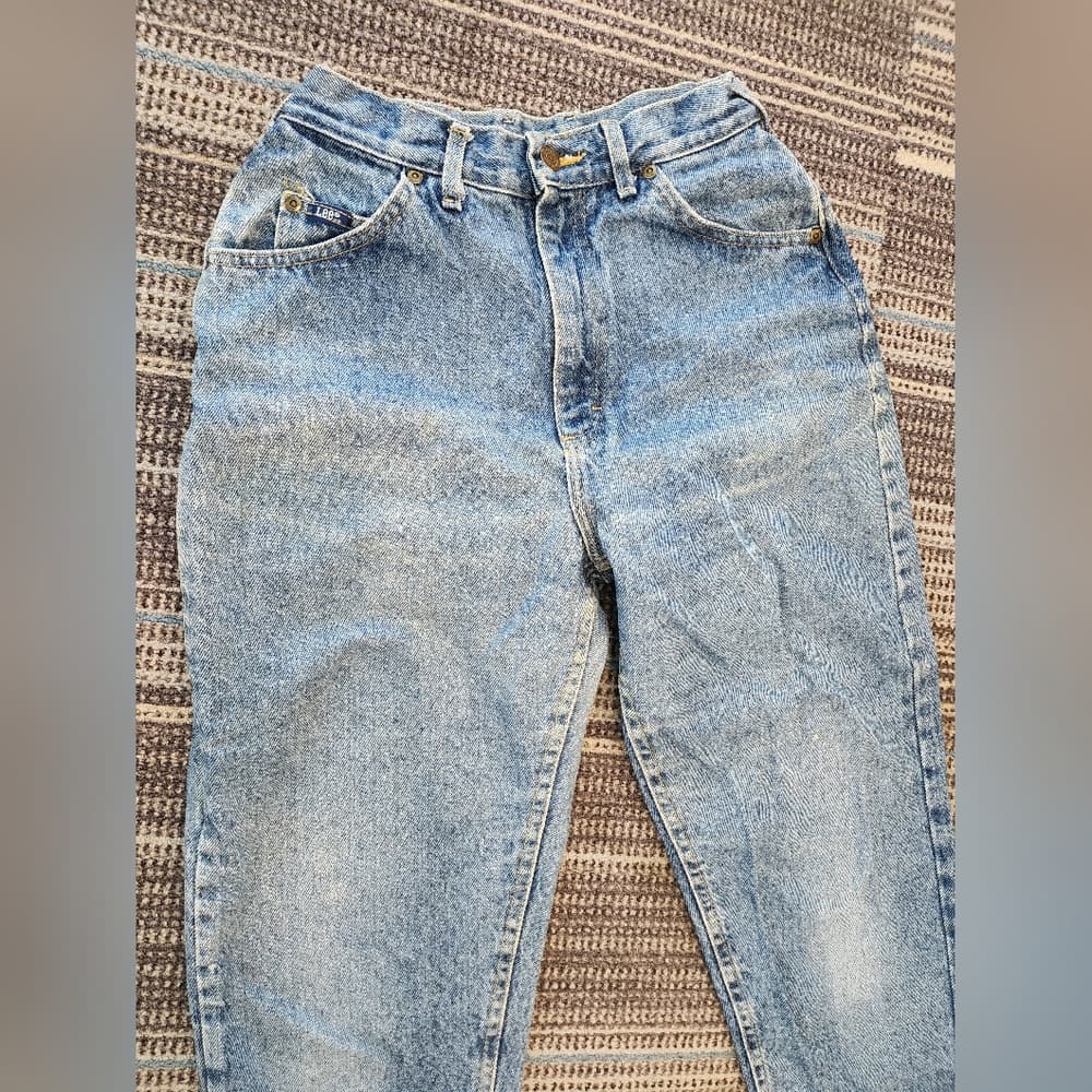 Vintage Lee Women's High Rise Light Blue Acid Wash Mom Jeans - Thumbnail 2