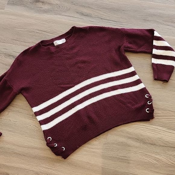 Pink Republic 🥰 Burgundy and White Crop Sweater - Thumbnail 9