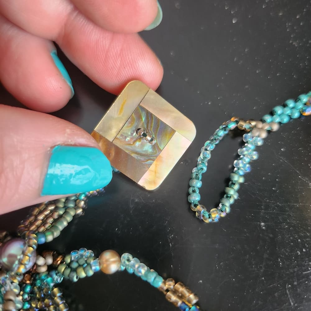 Handcrafted Beaded Necklace with Pearl Crystal and Shell Accents - Thumbnail 7