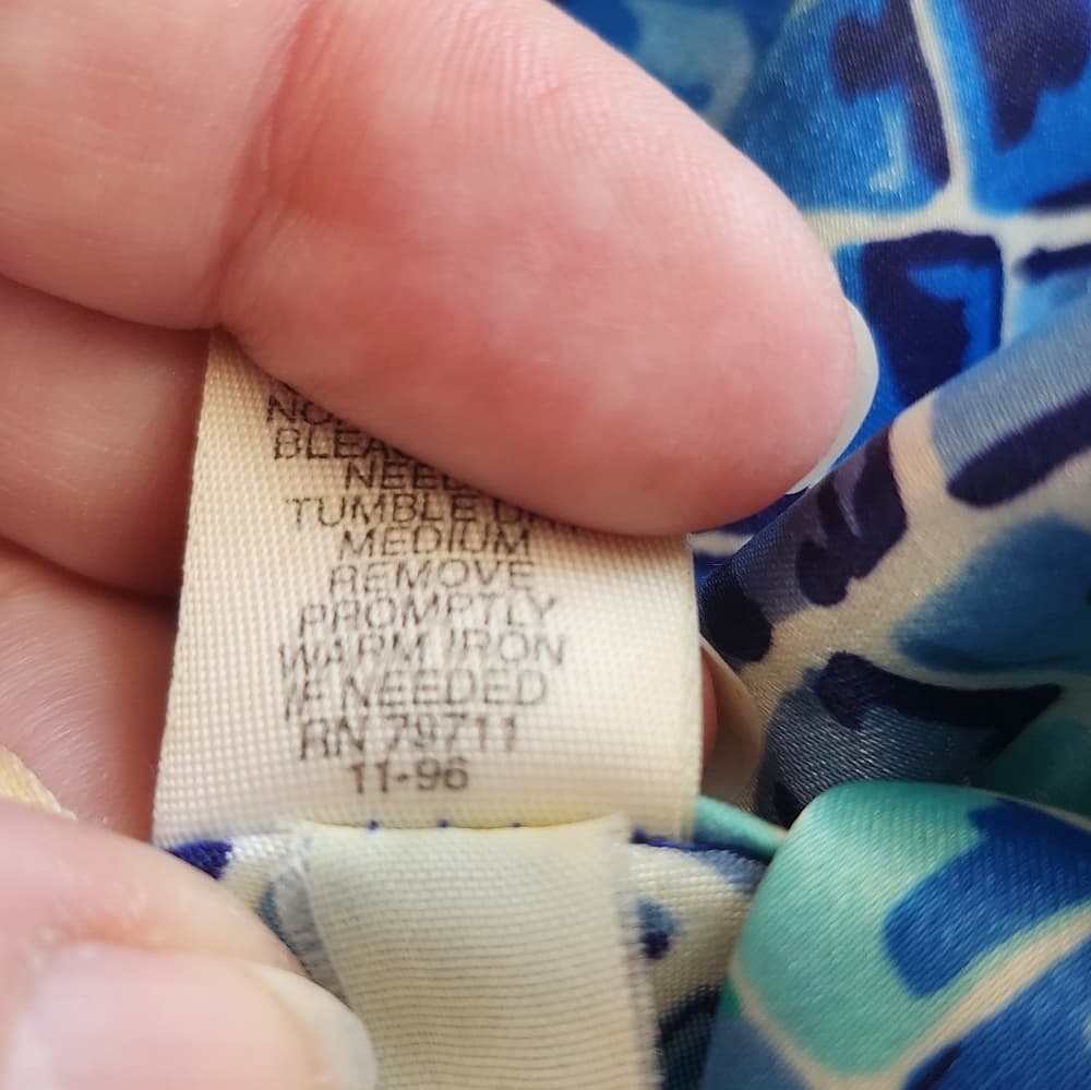 Vintage Victoria's Secret 1990s Blue Mosaic Patterned Long Polyester Type Robe - Thumbnail 11