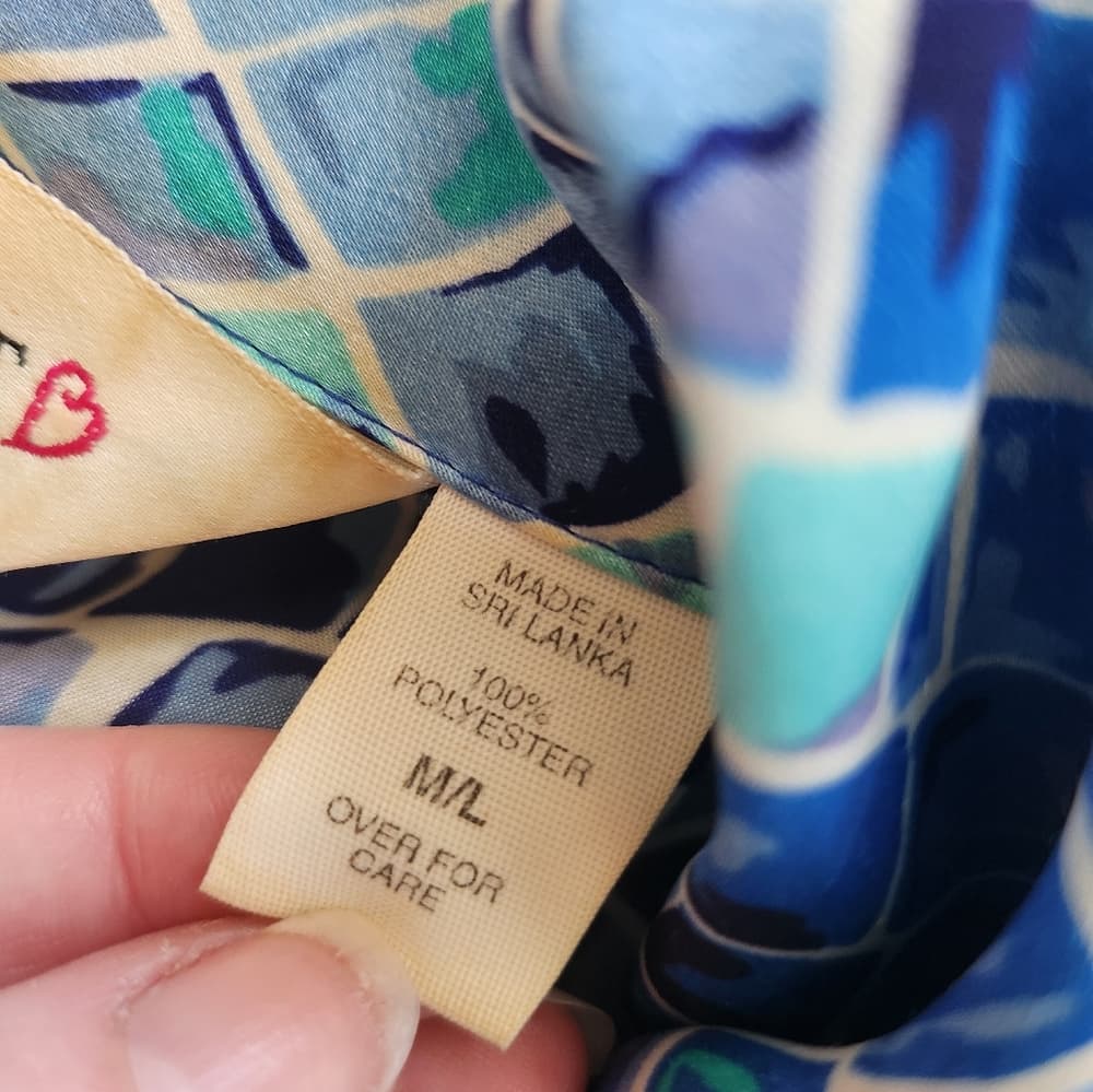 Vintage Victoria's Secret 1990s Blue Mosaic Patterned Long Polyester Type Robe - Thumbnail 9