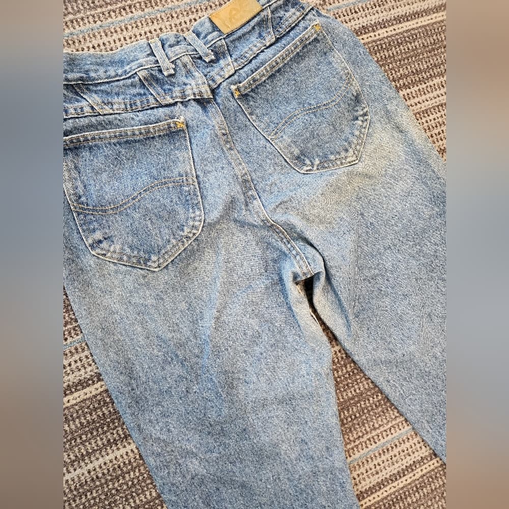 Vintage Lee Women's High Rise Light Blue Acid Wash Mom Jeans - Thumbnail 7
