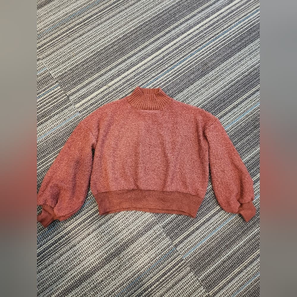 debut Rust Orange Cropped Balloon Sleeve Soft Sweater - Thumbnail 11