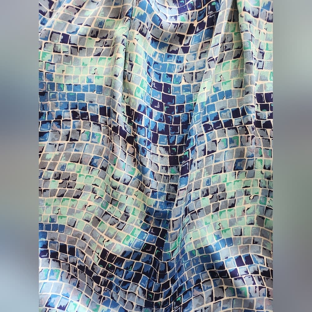 Vintage Victoria's Secret 1990s Blue Mosaic Patterned Long Polyester Type Robe - Thumbnail 13