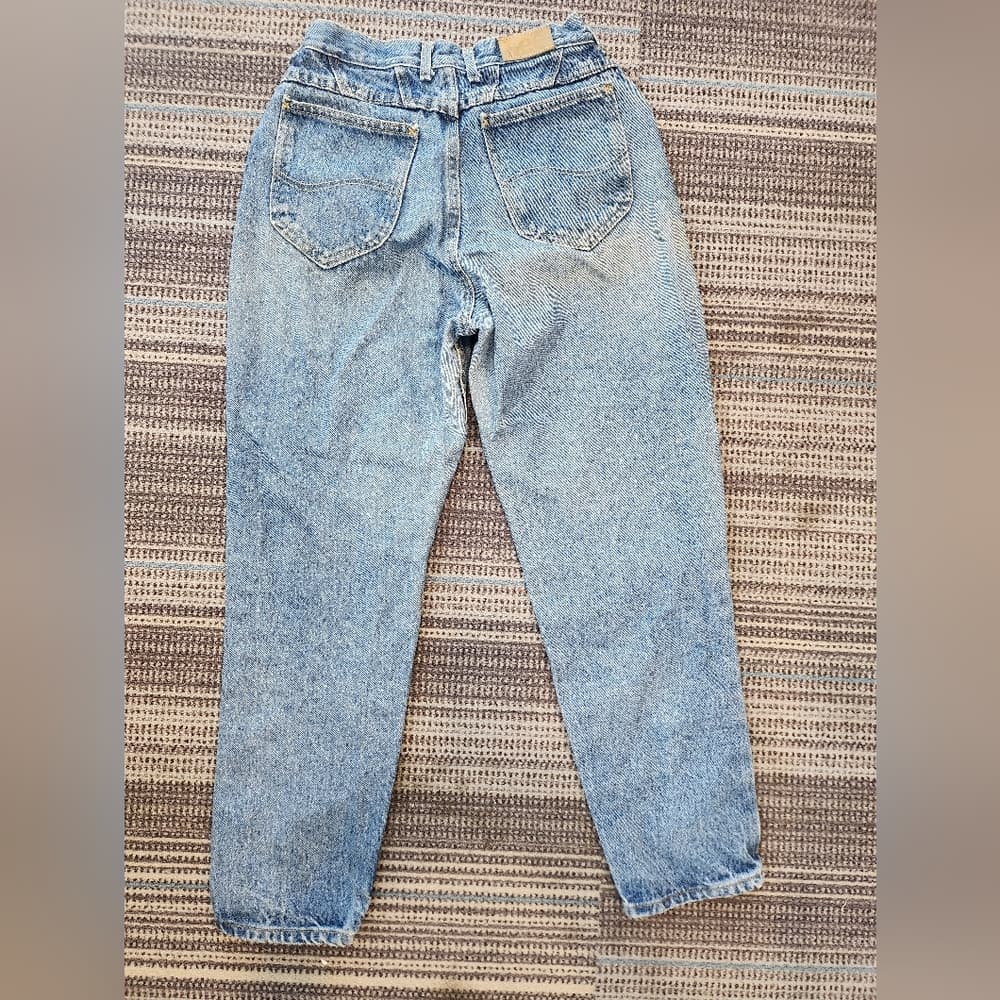 Vintage Lee Women's High Rise Light Blue Acid Wash Mom Jeans - Thumbnail 6