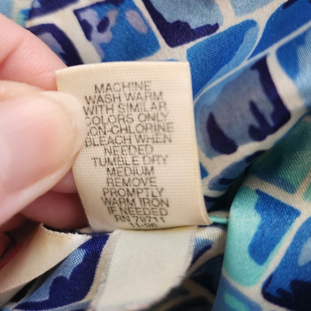 Vintage Victoria's Secret 1990s Blue Mosaic Patterned Long Polyester Type Robe - Thumbnail 10