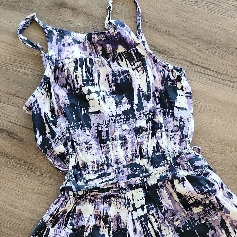 Fire Los Angeles Purple White Cotton Belted Shorts Romper - Thumbnail 9