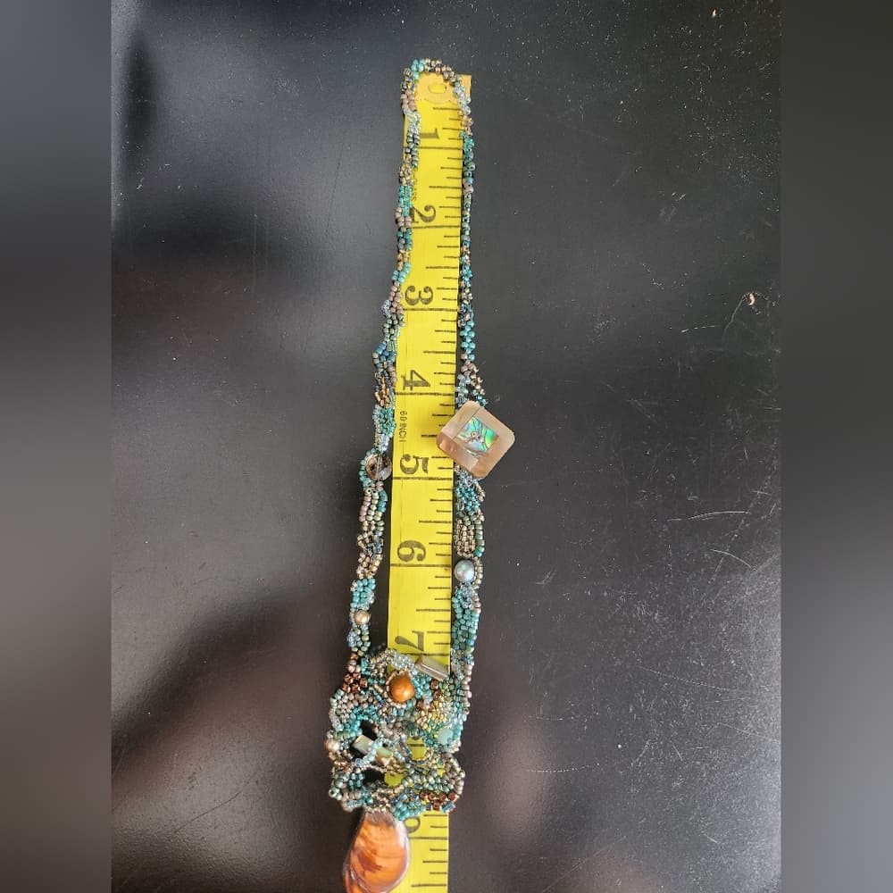 Handcrafted Beaded Necklace with Pearl Crystal and Shell Accents - Thumbnail 5