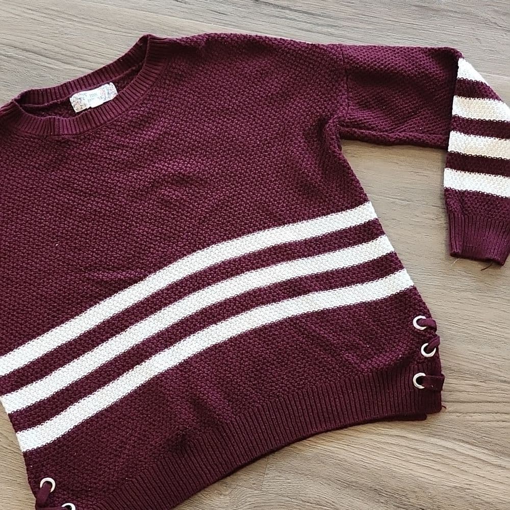 Pink Republic 🥰 Burgundy and White Crop Sweater